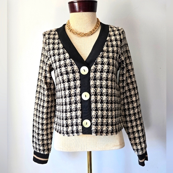 Zara Black and Tan Woven Tweed Pullover Cardigan. Size XS - Picture 1 of 11